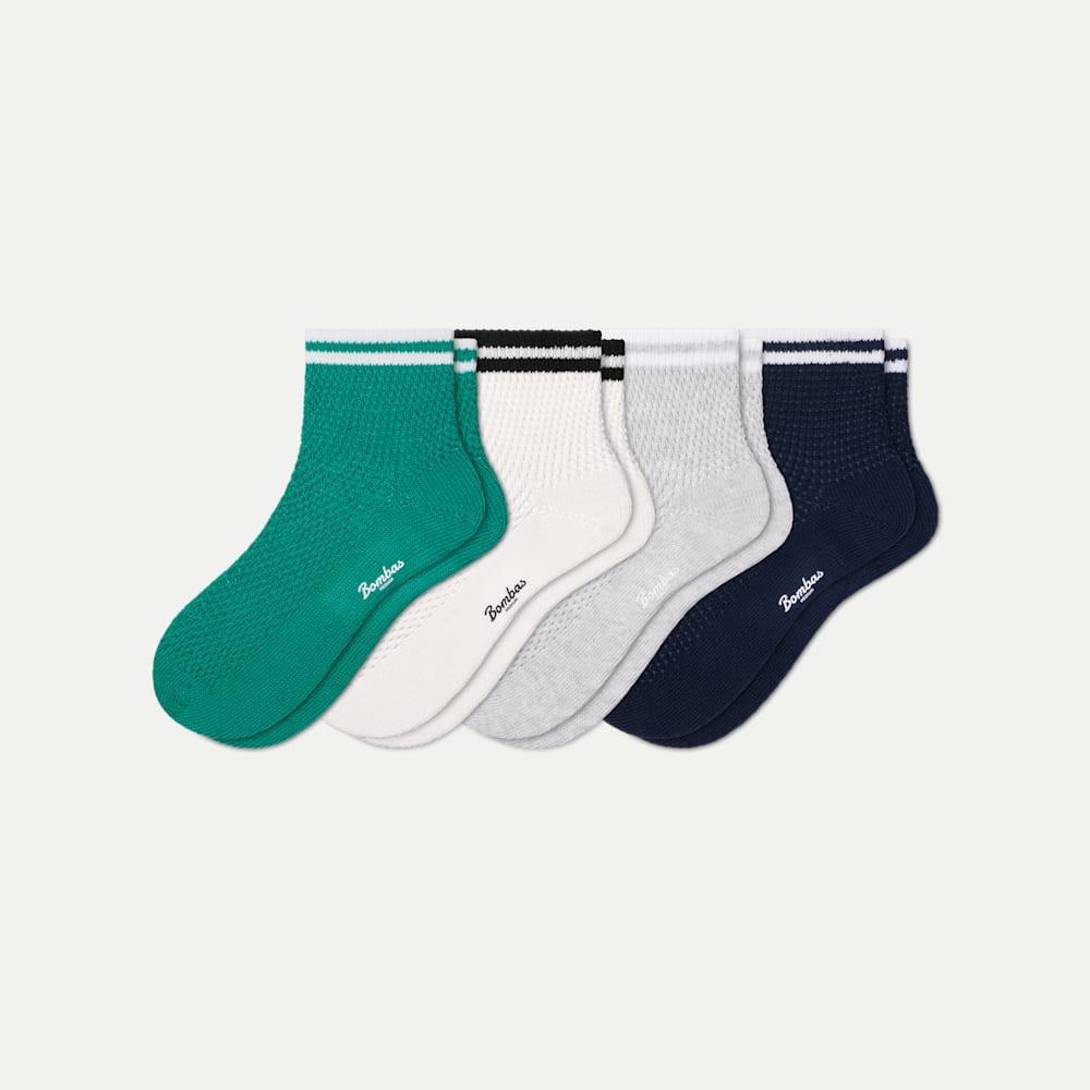 Womenâ€TMs Open Knit Stripe Quarter Sock 4-Pack - varsity green mix L