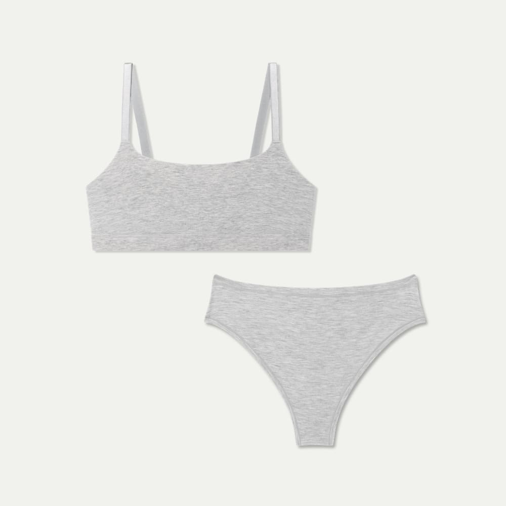 Womenâ€TMs Super Soft Bralette + Thong Pack - Varsity Grey Heather L