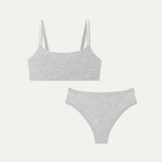 Womenâ€TMs Super Soft Bralette + Thong Pack - Varsity Grey Heather L