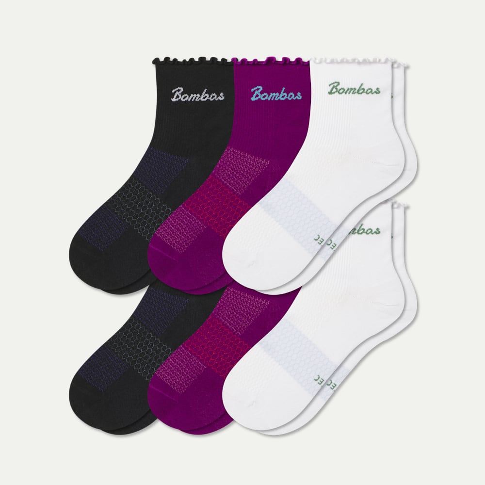 Womenâ€TMs Ruffle Athletic Quarter Sock 6-Pack - vivid magenta mix L