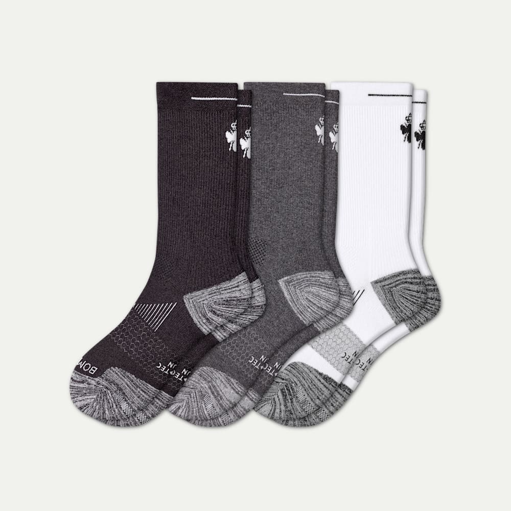 Men's Running Calf Sock 3-Pack - white-charcoal-black-bee - 49