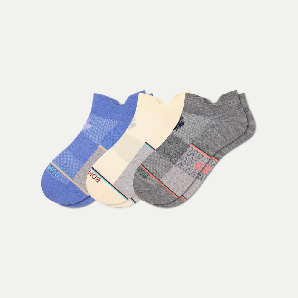 Women's UltraLite Sport Merino Wool Blend Ankle Sock 3-Pack - white hydrangea mix L