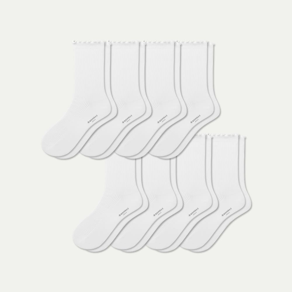 Women's Frilly Rib Half Calf Sock 8-Pack - White