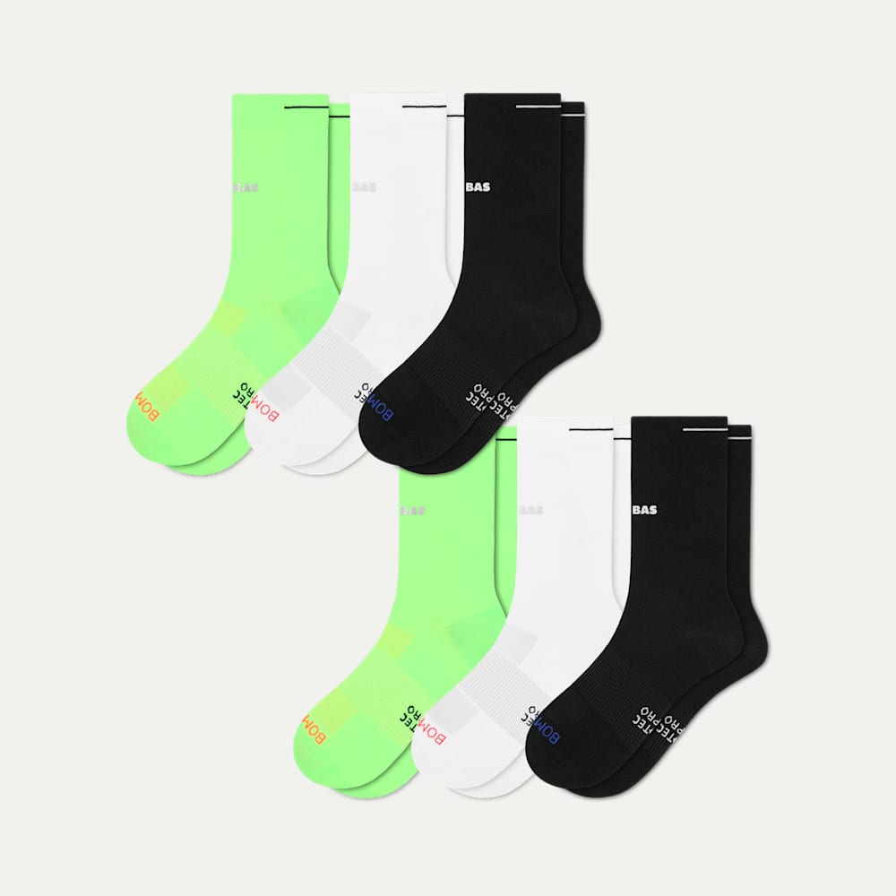 Men's RunPro Half Calf Sock 6-Pack - lime white mix L